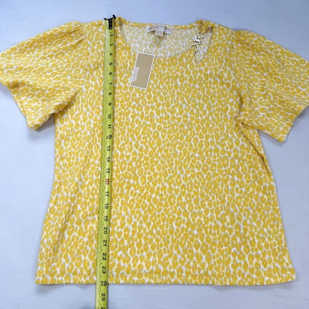 Michael Kors Dandelion Yellow Leopard Print Blouse Medium Animal Print NWT